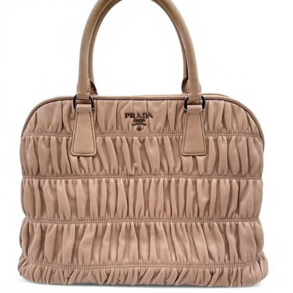 Prada Milano Nappa Gaufre Leather Tote Bag - Ruched Design Beige COA Included - Picture 1 of 12